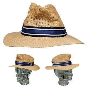 Airelles Saint Tropez Striped Trim Fedora Straw Hat Sz 56 EU Luxury Hotel France